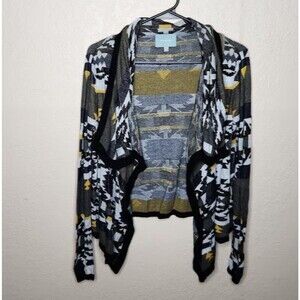 Skies Are Blue Womens Aztec Black Open Front Cardigan Sweater Medium